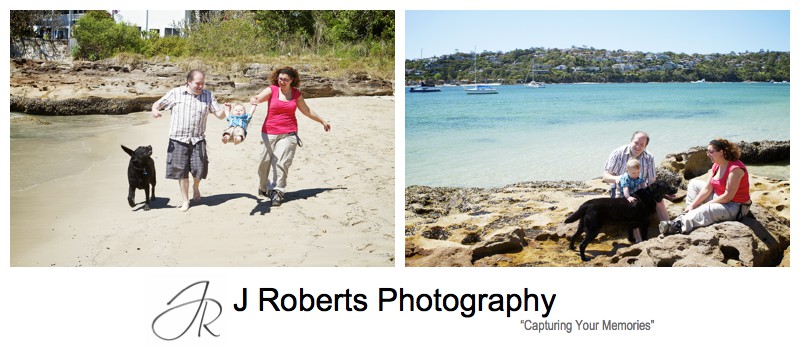 Family having fun at the beach with their dog - sydney family portrait photographer